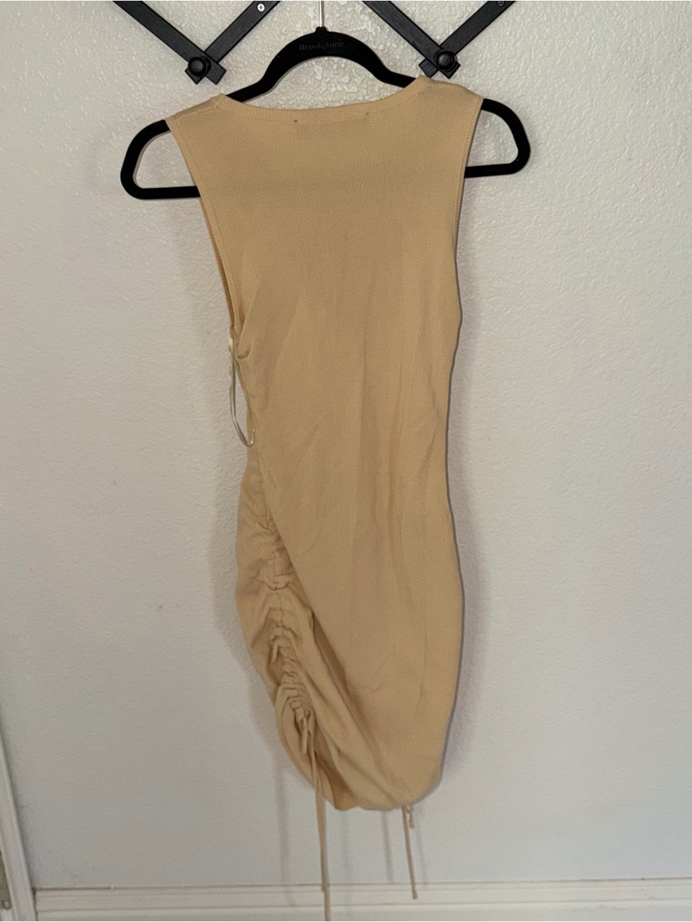Lioness Military Minds Beige Ruched Drawstring Mini Dress Size Small - Picture 4 of 4